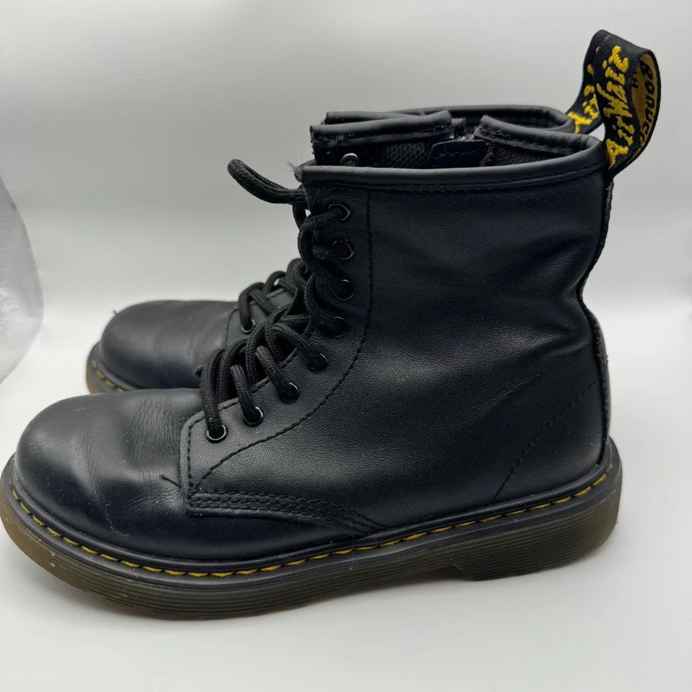 Dr. Martens 1460 J Black Leather Lace Up Side Zip Combat Boots Kids US 3 EU 34
